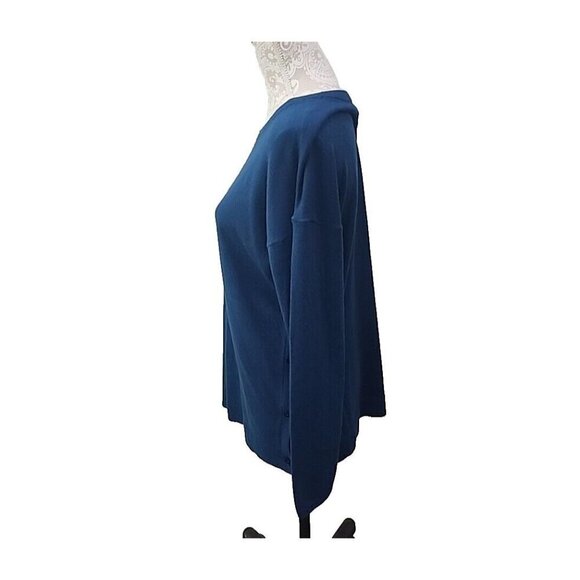 Talbots Sweater Lambswool Blend Pullover Blue Side Seam Buttons Women's Large - Picture 3 of 8